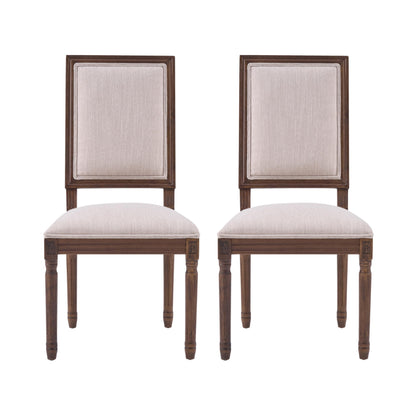Christopher Knight Home Regina French Country Dining Chairs Set of 2, Wooden Dining Room Chair, High Back Kitchen Side Chair, Fabric Upholstered Armless Extra Seat, Beige+Walnut