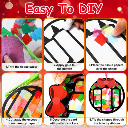 EggSun 36 Sets Christmas Wreath Suncatchers Craft Kit Ornaments Stained Glass Window Arts and Crafts Kit for Classroom Holiday Birthday Projects Home Party Favors Decorations