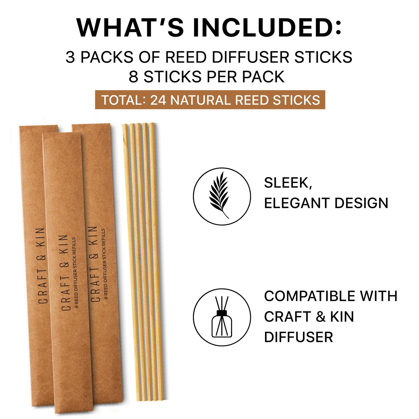 Craft & Kin Sage, Mint & Lavender Reed Diffuser | All Natural Essential Oil & 8 Rattan Scent Sticks | Reed Diffusers for Home, Bathroom | Long Lasting Home Fragrance in Amber Glass, 5.75oz