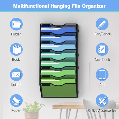 Kuntine.B Wall File Organizer Office Hanging Magazine Holder Wall File Organizer for Office Home (Black, 8 Tier)