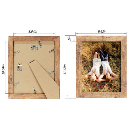 iRahmen 8x10 Picture Frame Set of 4, High Definition Real Glass Rustic Brown Frame, 8 x 10 Wood Photo Frames for Desktop Display and Wall Mounting
