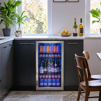Manastin Beverage Refrigerator Cooler-Mini Fridge Freestanding Cooler with Glass Door, Adjustable Shelves & Digital Temperature Display for Soda, Wine or Beer (Silver, 3.2 Cu.Ft)