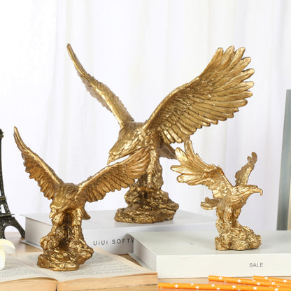H&W Golden Eagle Statue, Flying Wild Bird Eagle Decorative Bronze Patina Resin Figurine（M）