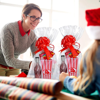 Engrowtic 6 Pack Movie Night Gifts Baskets Plastic Popcorn Box Containers with Bags and Bows for Holiday Movie Lover Wedding Birthday Party Favors DIY Kits