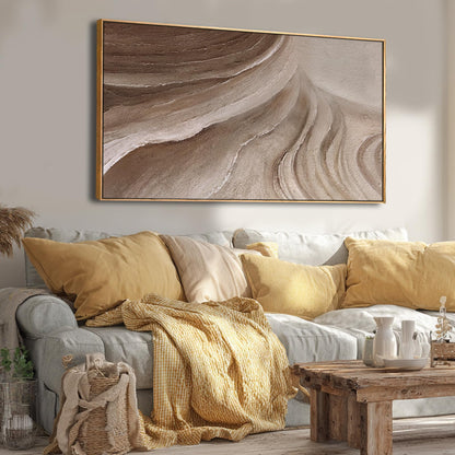 MLART99 Abstract Canvas Wall Art Earth Tone Flowing Texture Design Modern Wall Decor Brown Beige Landscape Artwork Wood Frame Home Decor for Living Room Bedroom Office 24x48 Inch