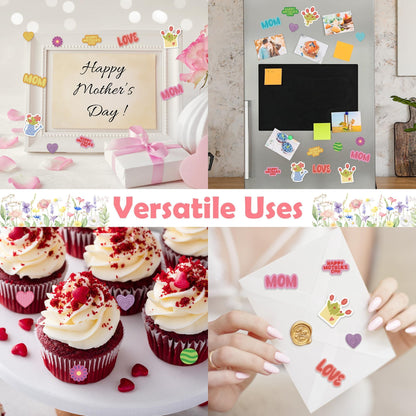 Fovths 400 Pieces Mother's Day Foam Stickers, Hearts Flowers Envelopes Dots Mom Adhesive Craft Stickers, DIY Craft Decorations Party Supplies for Happy Mother’s Day Party Decoration Cards DIY Crafts