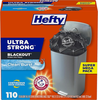 Hefty Ultra Strong Trash Bags, Break Resistant Drawstring Enclosure, Continuous