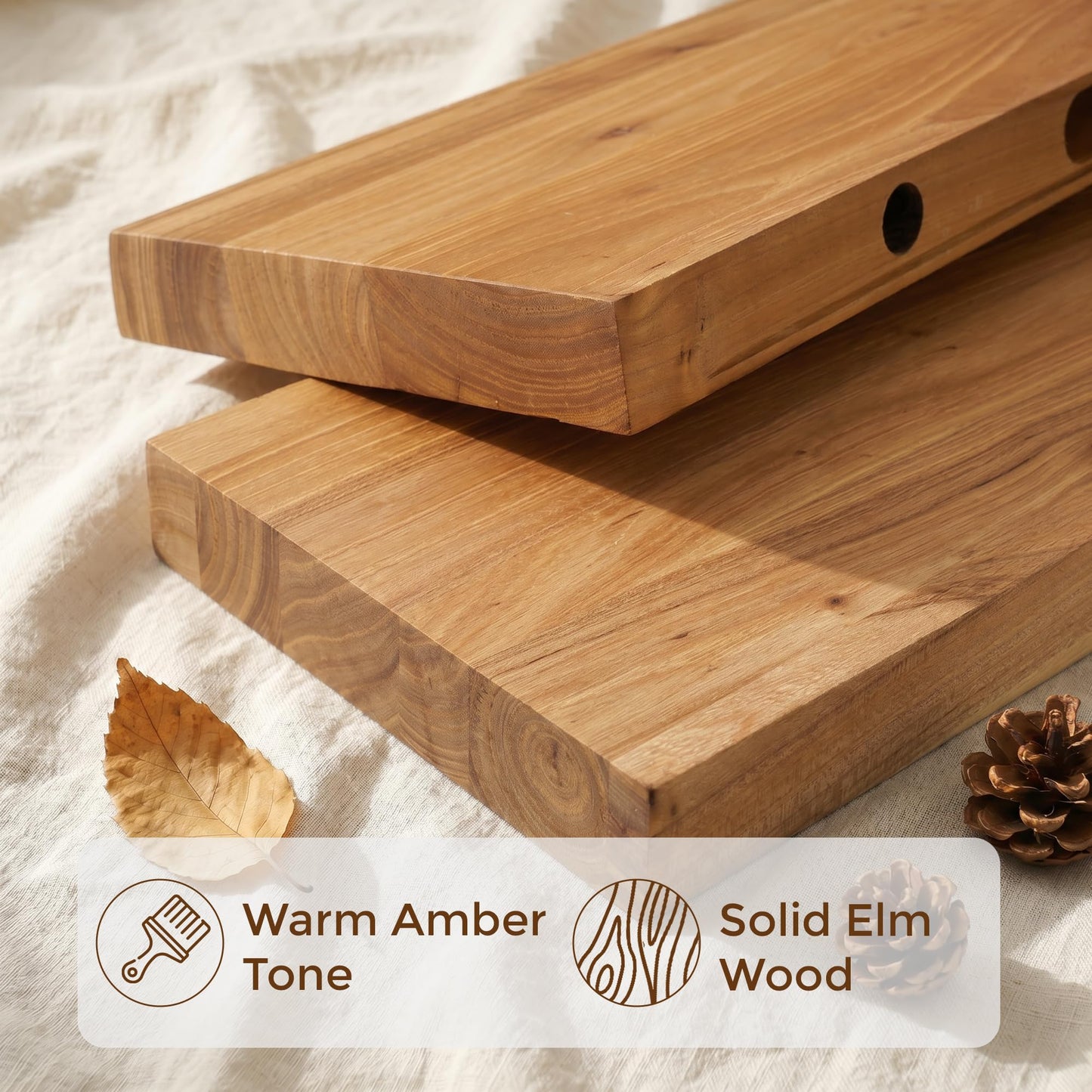 Dreamland Rustic Elm Woood Floating Shelves for Wall Decor, 32" W x 8" D x 1.5" H Floating Shelves Set of 2, Wall Mounted Deep Wooden Shelf for Living Room, Bedroom, Kitchen, Bathroom, Natural