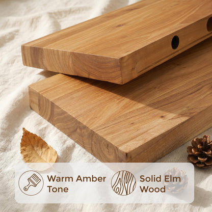 Dreamland Rustic Elm Woood Floating Shelves for Wall Decor, 32" W x 8" D x 1.5" H Floating Shelves Set of 2, Wall Mounted Deep Wooden Shelf for Living Room, Bedroom, Kitchen, Bathroom, Natural