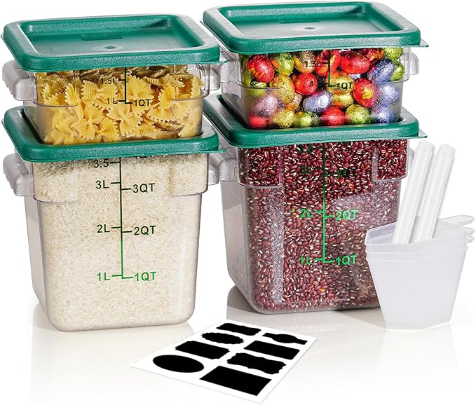 2QT&4QT NSF Food Storage Containers: 8 PCS Commercial Clear Square Food Storage