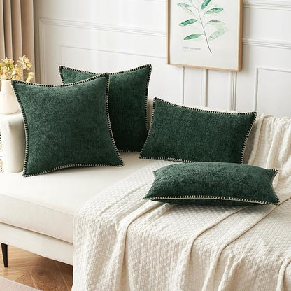 MIULEE Pack of 2 Pillow Covers 20x20 Inch Dark Green Farmhouse Decorative Throw Pillow Covers with Stitched Edge Soft Chenille Solid Dyed Couch Pillow Covers for Sofa Bed Living Room