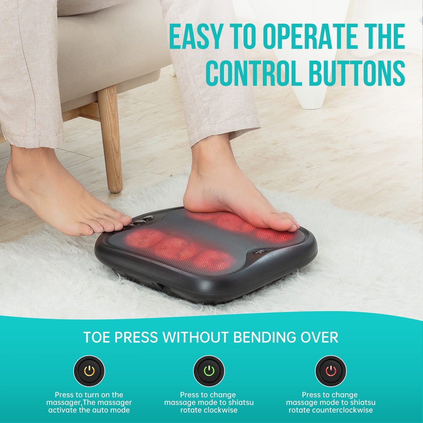 Snailax Shiatsu Foot Massager with Heat, FSA HSA Eligible, Washable Cover Kneading Foot & Back Massager, Heated Feet Warmer, Electric Feet Massager Machine for Plantar Fasciitis