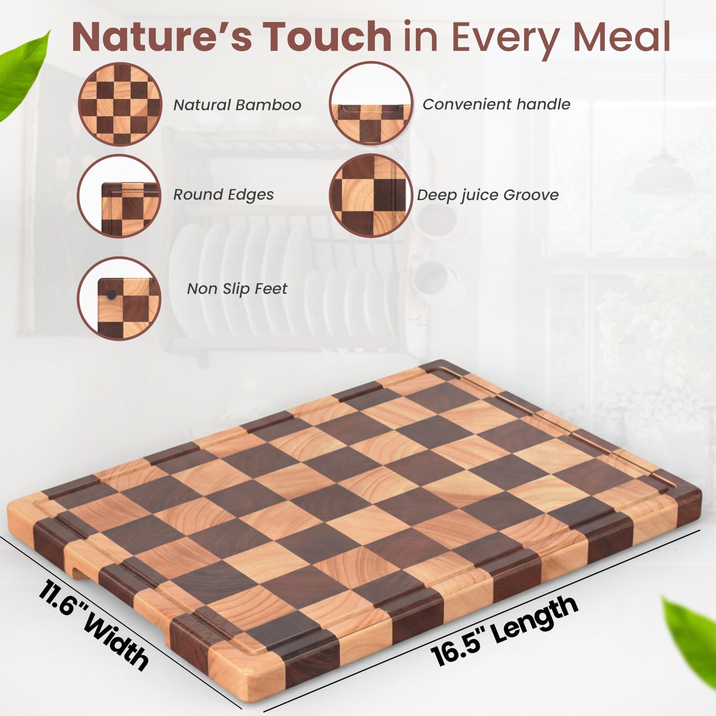 Kitchletic Charcuterie Board & Cutting Board for Kitchen – Acacia Wood Butcher Block with Juice Grooves & Handles, Large 16.5"x11.6" Serving Tray, Gift Box Included – Care Guide Inside
