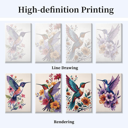 JOOZ 4 Pack Paint by Numbers Kit for Adults Framed, Hummingbird Paint by Numbers with Easel, DIY Flower Framed Adult Paint by Number Kits on Canvas, Oil Painting Kit for Home Decor 8x12 Inch