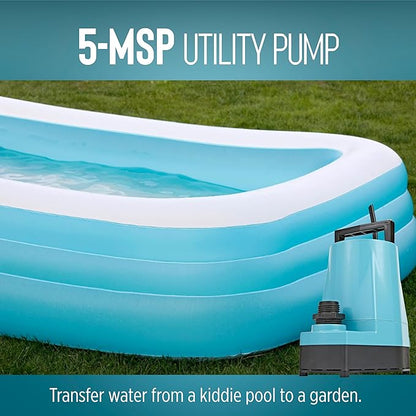 Little Giant 5-MSP 115-Volt, 1/6 HP, 1500 GPH Aluminum Manual Utility Pump, 10-Ft. Cord, Blue, 505723