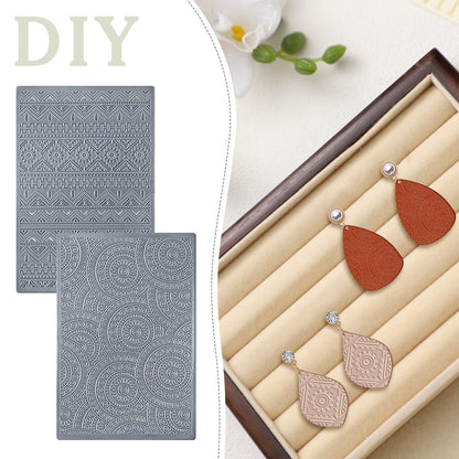 DoubleFill 12 Pcs Polymer Clay Texture Sheets Mat Works with Polymer Clay Cutter Embossin Roller DIY Tools for Pottery Earrings Jewelry Making DIY Craft Supply