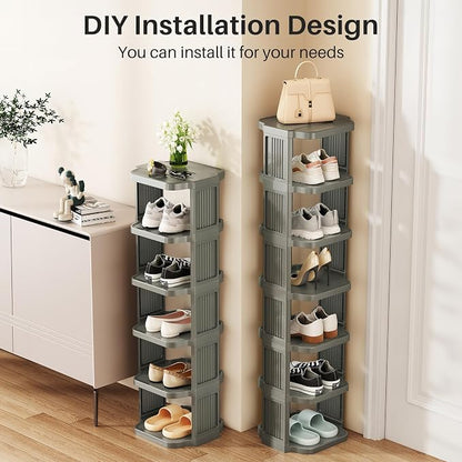Kitstorack 8-Tier Vertical Plastic Shoe Rack, Freestanding Stackable Shoe Storage Organizer Cubes Shoe Shelf Tower or Small Closets and Tight Spaces, Gray