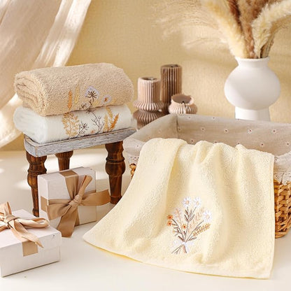 3 Pcs Boho Flowers Hand Towels Farmhouse Floral Brown Wildflowers Bathroom