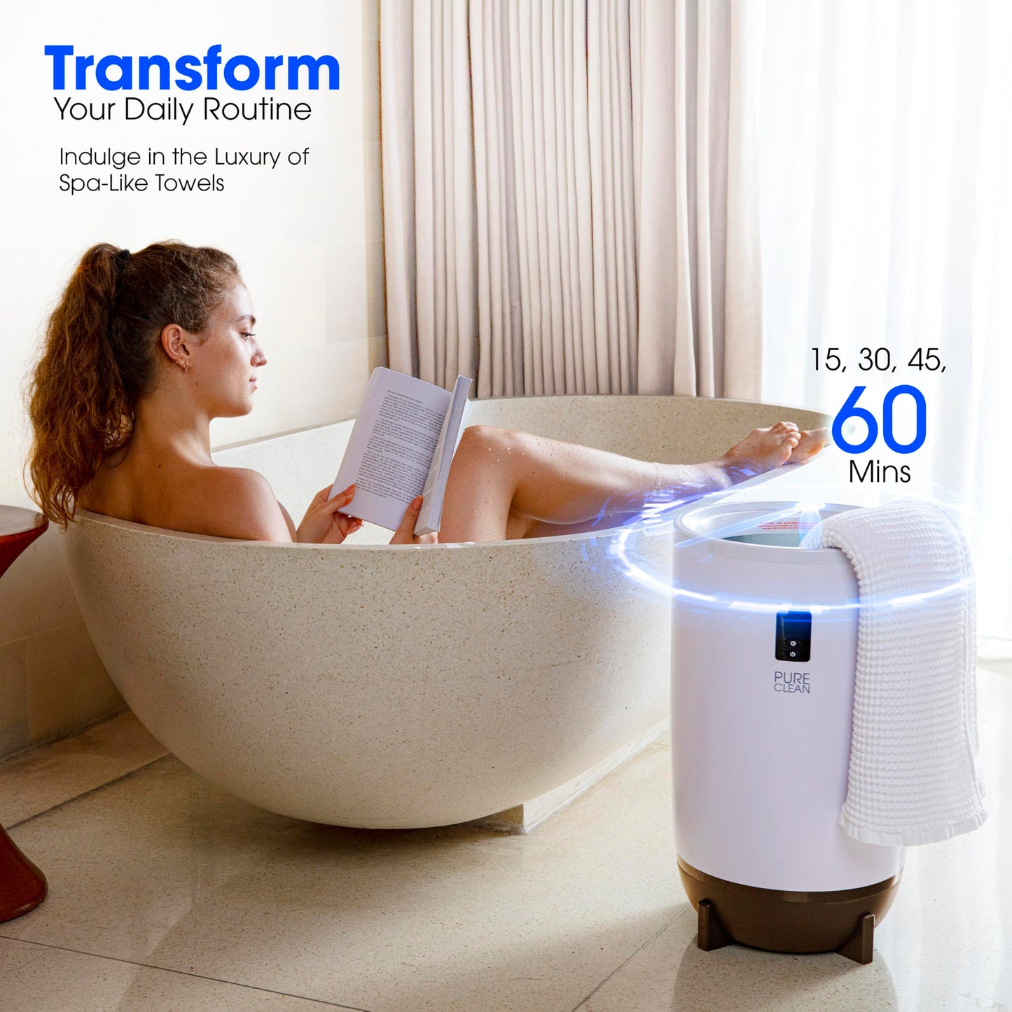 PURE CLEAN Towel Warmers Bucket, with Customized Fragrance for Spa and Bathroom, Luxury Towel Heater Gifts for Him & Her, Auto Shut Off, Fits 2 Large Towels, Blankets, Bathrobes, PJ's (Taupe)