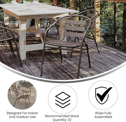 Flash Furniture Lila Metal Restaurant Stack Chairs with Metal Slats, Set of 4, Bronze