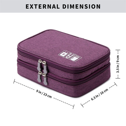 mygreen Electronics Travel Organizer Storage Bag, Double Layer Universal Traveling Gear Accessories Carrying Cover Pouch for iPad Mini Cables Phone Chargers Adapter Flash Hard Drive and More Purple