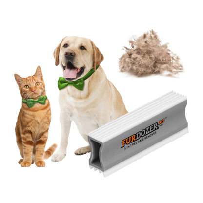 FurDozer X3 PRO Pet Hair Remover & Auto Detailing Tool - Cat & Dog Hair Remover for Carpets, Car Interiors, Couches, Bedding, & Furniture - Reusable Pet Hair Removal Tool for Dog Fur & Lint, 5", Grey