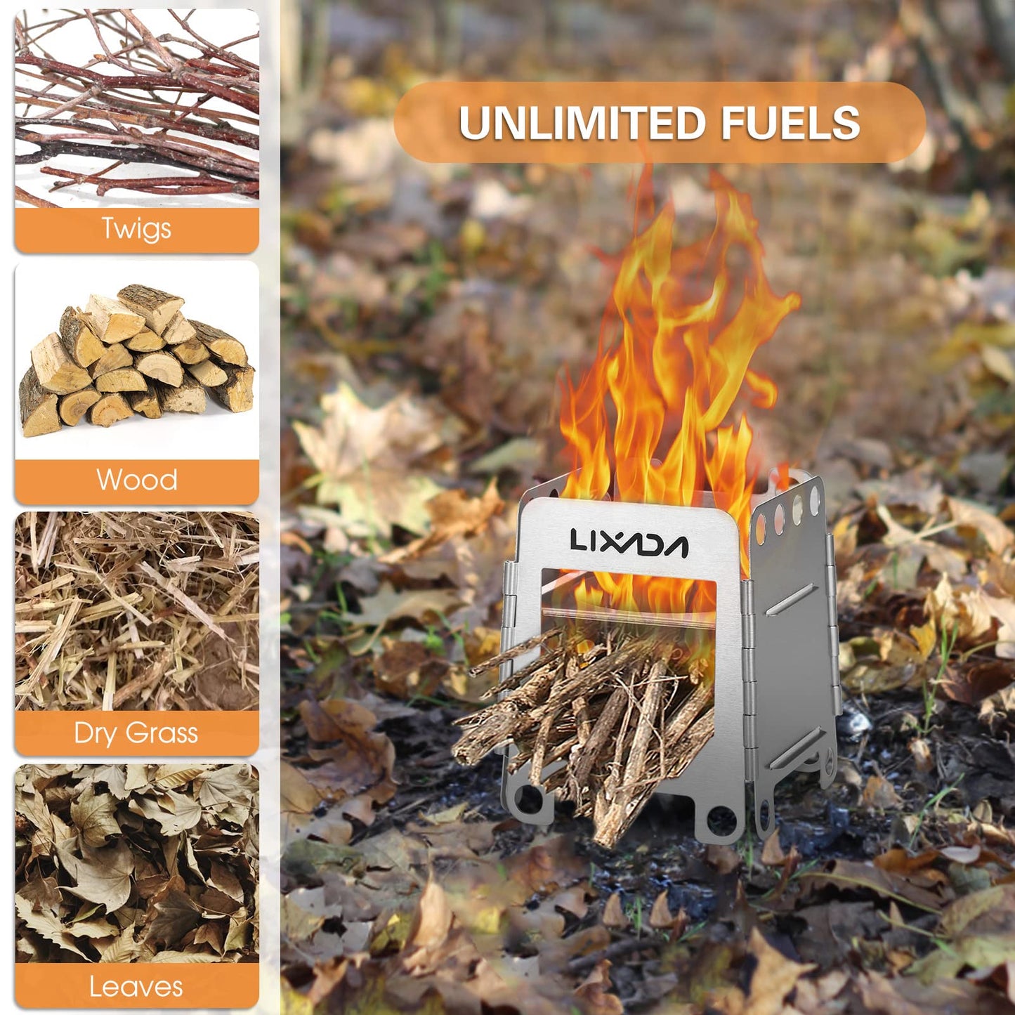 Lixada Camping Stove Wood Burning Stove Portable Stainless Steel Backpacking Stove for Picnic BBQ Camp Hiking