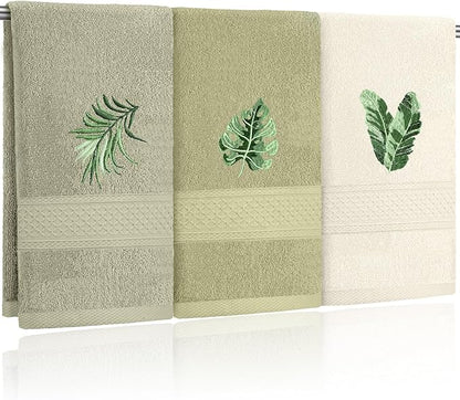 3 Pcs Sage Green Hand Towels Tropical Bathroom Decor Farmhouse Embroidered Sage