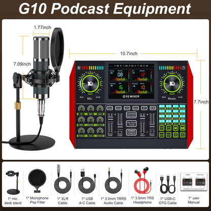 neculogy G10 Podcast Equipment Bundled with Audio Mixer Integrated Podcast Production Studio, Equipped with P15 Microphone, Used for Live Streaming, Podcast Recording PC,YouTube Recording