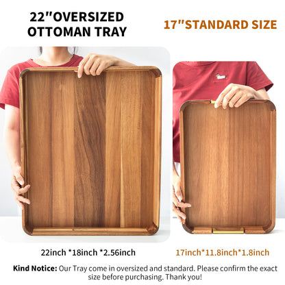 Wooden Serving Tray with Handle 16.7″ Acacia Wooden Tray for Ottoman Rectangle Ottoman Table Tray Serving Tray for Ottoman Decorative Tray for Dinner Breakfast Entertaining Guests