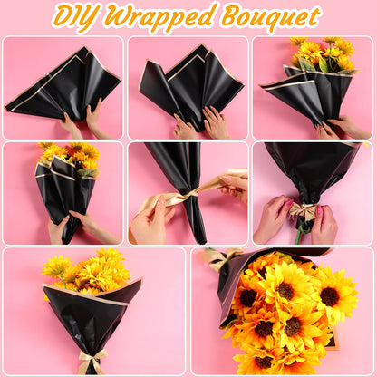 Yahenda 420 Sheets Black Flower Wrapping Papers:23" x 23" Black Flower Bouquets with Gold Edge Korean Style Wrapping Paper for DIY Gifts Craft Floral Supplies Packaging