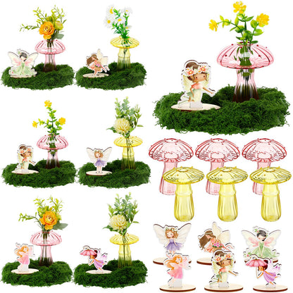 Acellegic 13 Pcs Fairy Party Decoration Woodland Fairy Table Centerpiece with Mushroom Vase Artificial Green Moss for Forest Party Decor Flower First Birthday Wedding Forest Baby Shower