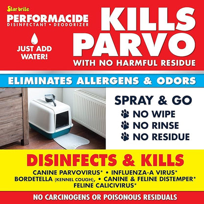 PERFORMACIDE No-Rinse Disinfectant / Deodorizer for Pet Surfaces | Kills Parvovirus, Ringworm, Feline Calicivirus, Avian Influenza (Bird Flu) Eco Friendly, Naturally Dissipates, Refillable, 32 OZ Kit