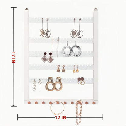 Wall Mounted Earring Organizer, Earring Holder Organizer Wall,Solid Wood Earring Hanging Jewelry Organizer and Storage, Wooden Necklace Holder, Earring Display for Studs, Dangling, Bracelet and Rings