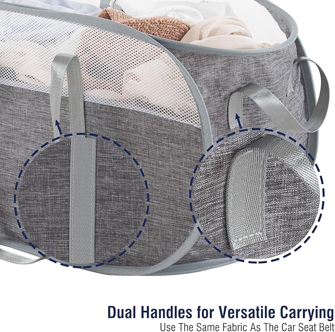 TECHMILLY Collapsible Laundry Basket, Foldable Tear Proof Mesh Pop Up Hamper