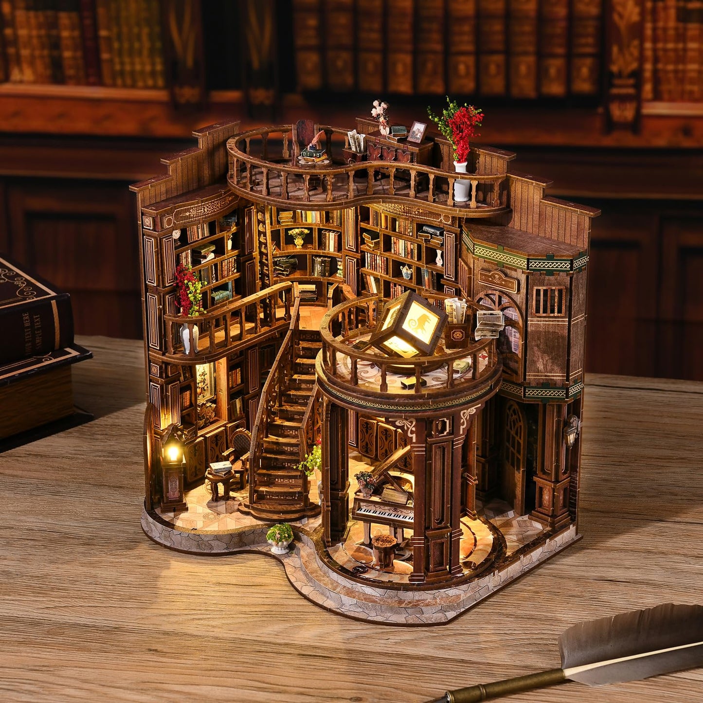 Book Nook Kit, DIY Miniature House with LED for Bookshelf Decor, Dreamy Book Hall 3D Wooden Puzzle Bookend, Relaxing DIY Craft for Adults & Teens (14+), 888PCS, Gift for Friends & Family