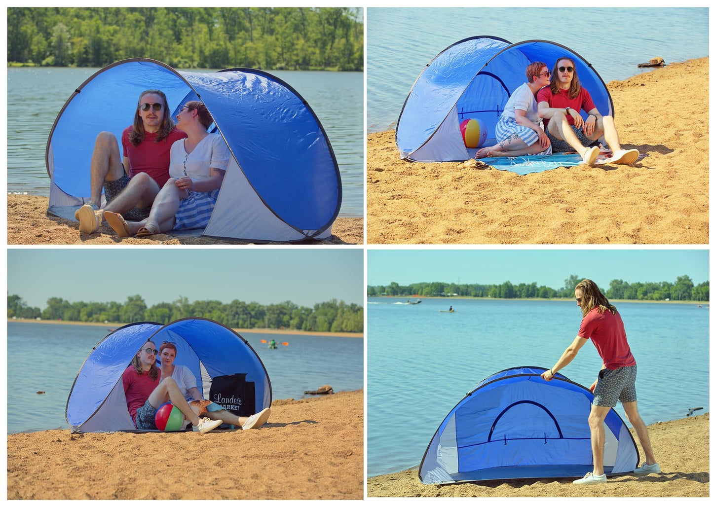 Pop-Up Beach Tent Sun Shade Portable Outdoor Family Shade Tent with Carrying Bag (Shelter Measures: 86" L x 47" W x 39" H)