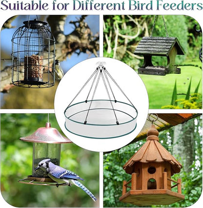 2 Pcs Bird Seed Catcher Tray for Hanging Bird Feeder Platform, 24 Inch Large Birds Feeder Trays with Adjustable Hanging Hoop for Outdoor Garden Lawn