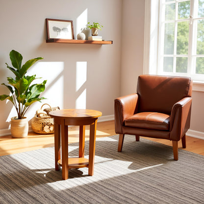 Alaterre Furniture Revive 20 Inch Round End Table with Bottom Shelf for Storage, and Unique Wood Characters - Modern Rustic Living Room Furniture