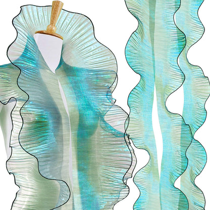 Ganeen 16 Yard Ruffle Pleated Iridescent Ribbon, Green Jellyfish Organza Ruffle Trim, Retro Tulle Lace Fabric for Jellyfish Costume Sewing Craft Dress Hat Lantern Cake Christmas Tree Decor