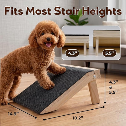 Adjustable Height Dog Ramp for Stairs (11cm/14cm), 3-Pack Solid Wood Pet Stair Ramp with High Traction Carpet, Indoor Dog Step for Small Breeds, Senior Dogs & Cats