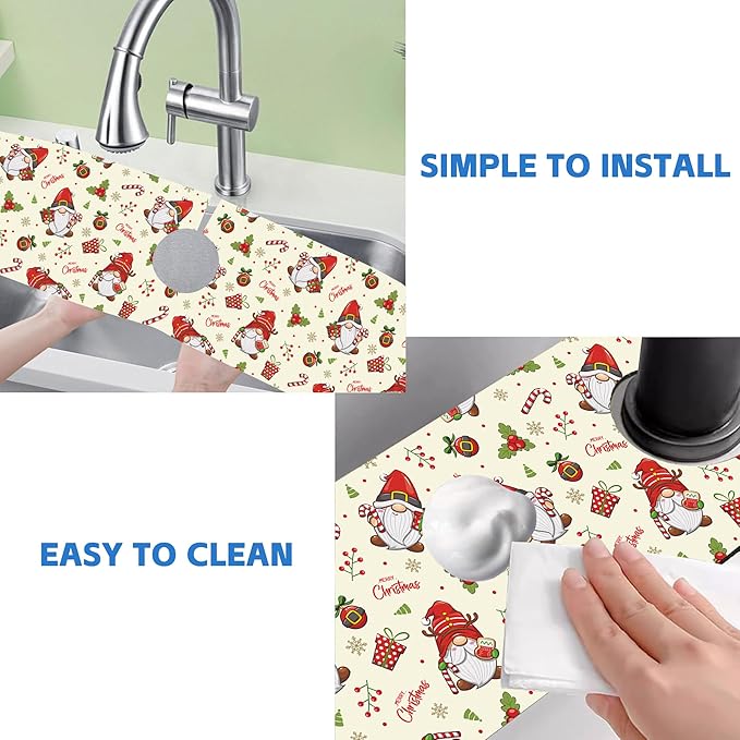Christmas Santa Claus Kitchen Sink Splash Guard Mat Absorbent Fast Drying Mat