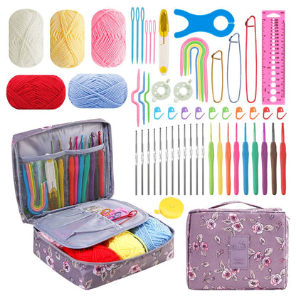 HATINXIA 58pcs Crochet Kit Beginners, Crochet Hook Set with Yarn, Portable Crocheting Kit for Starter, Ergonomic Crochet Needles Tools DIY Knitting Accessories for Experienced Crochet Lovers, Purple