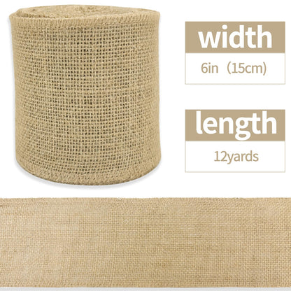 PQZKLDP 6 Inch (15CM) Burlap Ribbon 12 Yards Natural Burlap Fabric Roll for Crafting, Gift Wrapping, and Home Decor - Natural Rustic Style for Weddings, Parties, and DIY Projects
