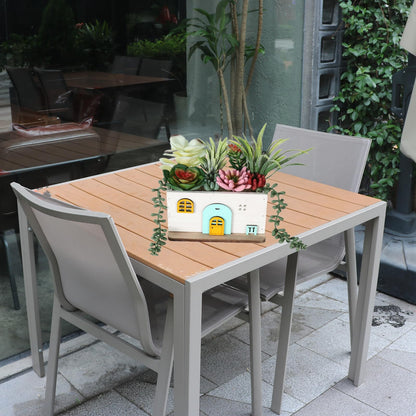 COTSEN 7.9 Inch Artificial Succulent Plants Wooden House Shape Potted Plants Gardening Gifts Fake Succulents for Home Office Indoor Outdoor Decor