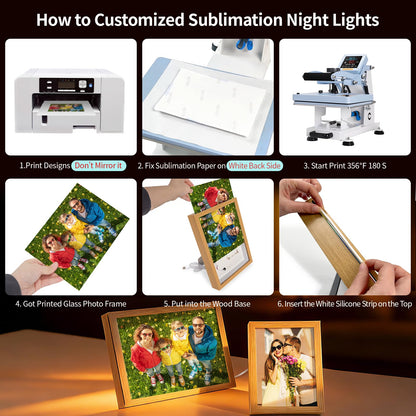 PYD Life 2 Pack A5 Night Light LED Photo Frames Panels with Sublimation Glass Sheets 5.9" x 7.87", with Wooden Frame 3 Light Modes, Custom Sublimation Blanks Night Lights for Tabletop Home Decor