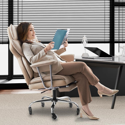 VEVOR Executive Office Chair with Footrest, 400lb Capacity Oversize Office Chair with Lumbar Pillow & Removable Armrests, Heavy Duty Ergonomic Chair, PU Leather Reclining Home Office Desk Chair, Brown