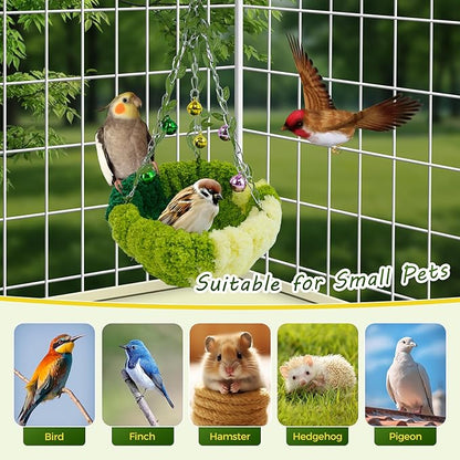 Admaison Bird Nest with Bell for Cage,Plush Hanging Bird Bed for Parakeet Indoor & Outdoor,Breeding Bird House for Conure,Budgie,Cockatiel,Lovebird,Canary,Finch,Hamster,Small Pets,Warm Nest,Green S
