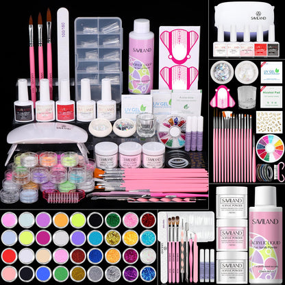 SAVILAND Essentials Acrylic Nail Kit Starter: Acrylic Nail Kit for Beginners with Everything White Pink Clear Acrylic Powder and Liquid Set #8/10/14 Nail Brush Forms Manicure Tools Home Nail Salon DIY