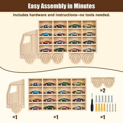 SHASHIDI Wooden Display Case for 1:64 Toy Cars – Car Organizer Shelf Holds 16 Diecast Cars, Great Gift for Collectors, Wall-Mounted Car Storage Rack(WD5330)